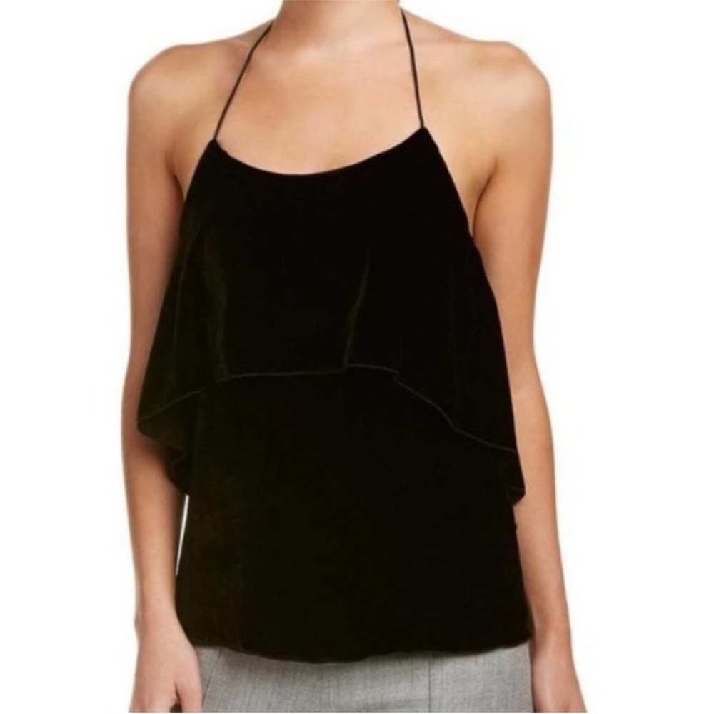 ALICE & OLIVIA Marybeth Velvet Tiered Halter Top with Adjustable Straps